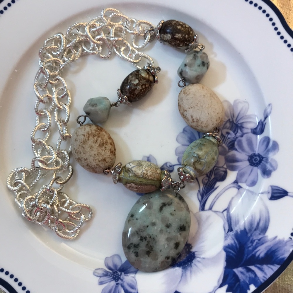 Vintage Stone Beaded Long Necklace Link Chain - Picture 7 of 7